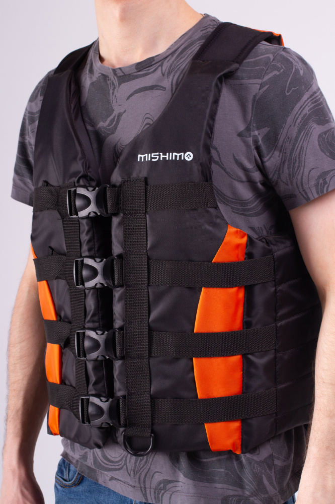 Жилет спасательный MISHIMO PRO Премиум качества Черно-оранжевый в Ногинске